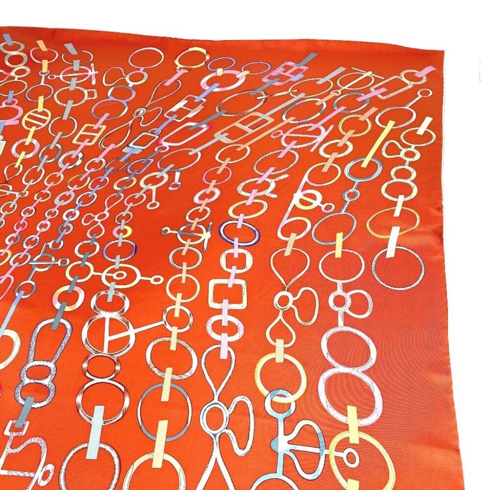 HERMES Carre90 Carre 90 DO RE BOUCLES Scarf silk Orange Unused - Picture 10 of 12